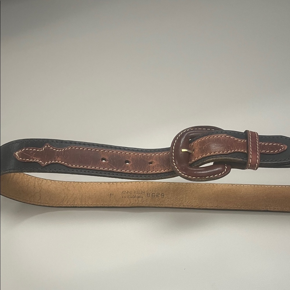 Anne Klein for Calderon black Leather Belt w/ Brown leather accents Med
